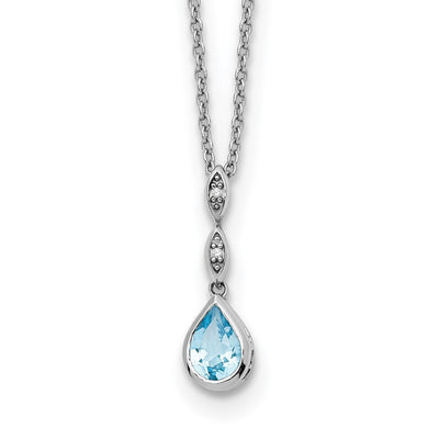 White Ice Sterling Silver Rhodium-plated Blue Topaz and Diamond Teardrop Necklace with Extender