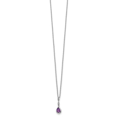 White Ice Sterling Silver Rhodium-plated Diamond and Teardrop Amethyst Neckalce with Extender
