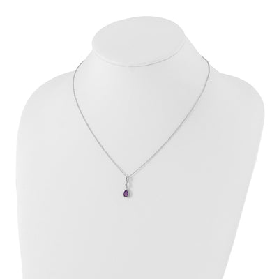 White Ice Sterling Silver Rhodium-plated Diamond and Teardrop Amethyst Neckalce with Extender