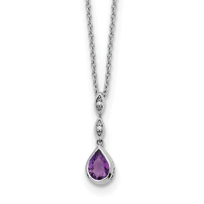 White Ice Sterling Silver Rhodium-plated Diamond and Teardrop Amethyst Neckalce with Extender