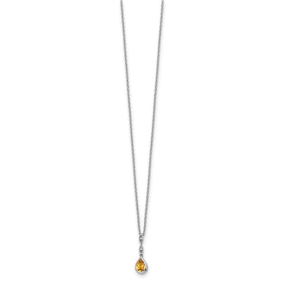 White Ice Sterling Silver Rhodium-plated Diamond and Citrine Teardrop Necklace with Extender