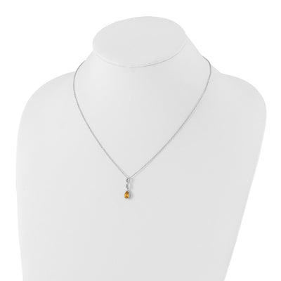 White Ice Sterling Silver Rhodium-plated Diamond and Citrine Teardrop Necklace with Extender