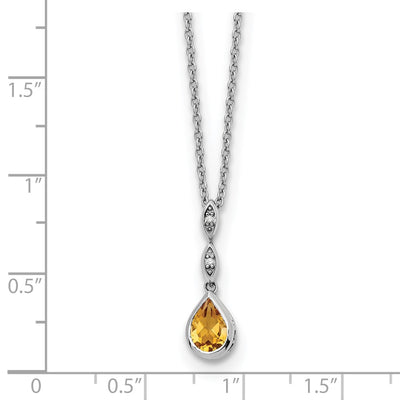 White Ice Sterling Silver Rhodium-plated Diamond and Citrine Teardrop Necklace with Extender