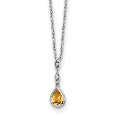 White Ice Sterling Silver Rhodium-plated Diamond and Citrine Teardrop Necklace with Extender