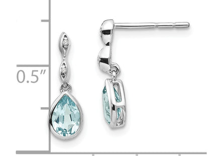 White Ice Sterling Silver Rhodium-plated Blue Topaz and Diamond Post Dangle Teardrop Earrings (Style QW370)