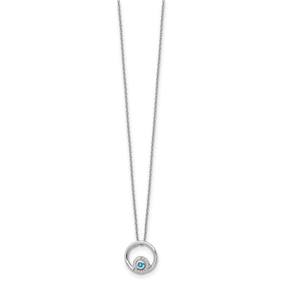 White Ice Sterling Silver Rhodium-plated Blue Topaz and Diamond Necklace with Extender, 20 x 15mm