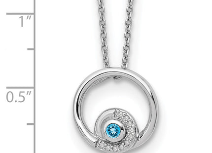 White Ice Sterling Silver Rhodium-plated Blue Topaz and Diamond Necklace with Extender (Style QW371-18)