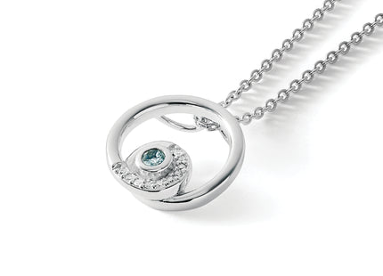 White Ice Sterling Silver Rhodium-plated Blue Topaz and Diamond Necklace with Extender, 20 x 15mm