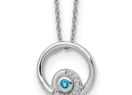 White Ice Sterling Silver Rhodium-plated Blue Topaz and Diamond Necklace with Extender (Style QW371-18)