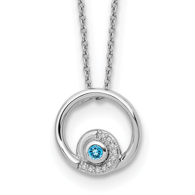 White Ice Sterling Silver Rhodium-plated Blue Topaz and Diamond Necklace with Extender, 20 x 15mm