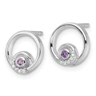 White Ice Sterling Silver Rhodium-plated Diamond and Amethyst Post Earrings