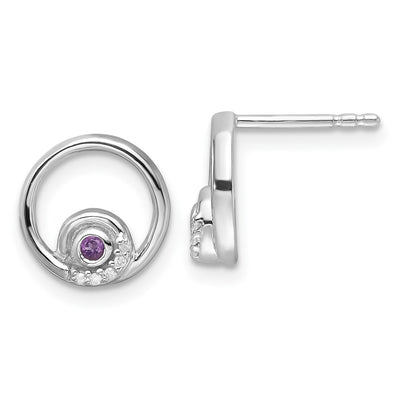White Ice Sterling Silver Rhodium-plated Diamond and Amethyst Post Earrings