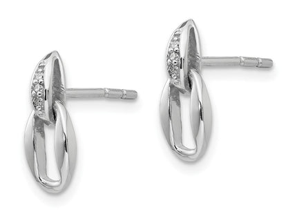 White Ice Sterling Silver Rhodium-plated Open Oval Diamond Post Dangle Earrings (Style QW376)