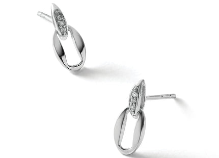 White Ice Sterling Silver Rhodium-plated Open Oval Diamond Post Dangle Earrings, 9 x 6mm