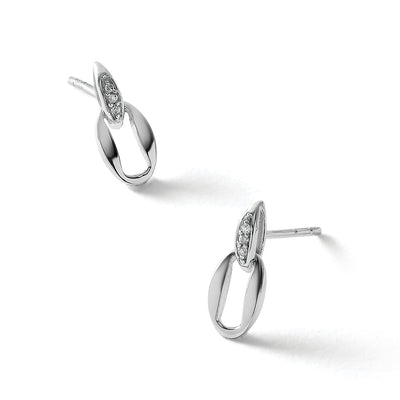 White Ice Sterling Silver Rhodium-plated Open Oval Diamond Post Dangle Earrings, 9 x 6mm