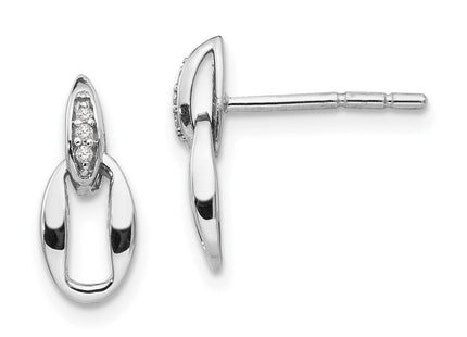 White Ice Sterling Silver Rhodium-plated Open Oval Diamond Post Dangle Earrings (Style QW376)