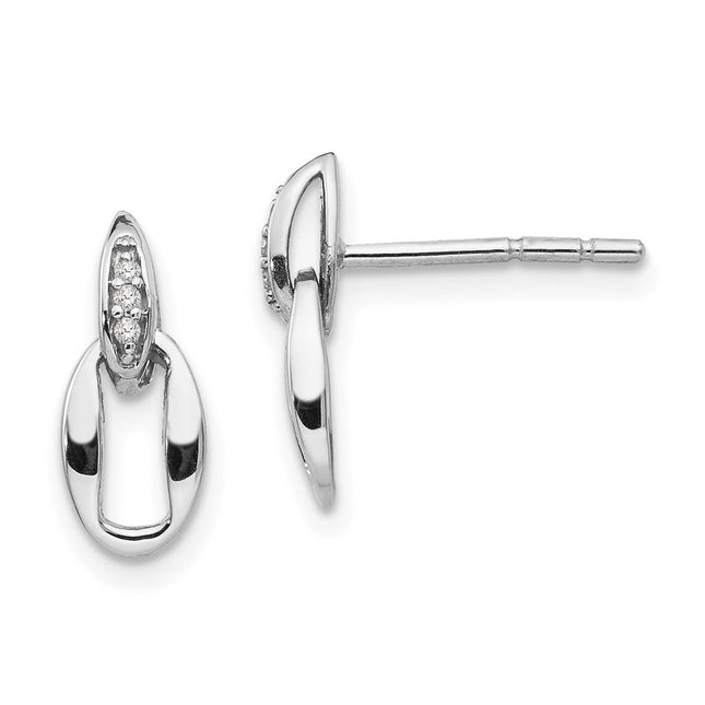 White Ice Sterling Silver Rhodium-plated Open Oval Diamond Post Dangle Earrings, 9 x 6mm