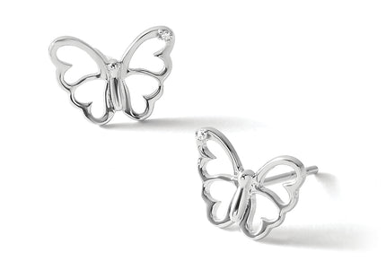 White Ice Sterling Silver Rhodium-plated Diamond Butterfly Post Earrings, 10 x 13mm