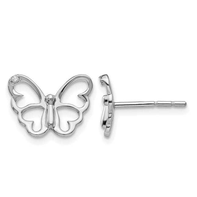 Sterling silver diamond butterfly earrings