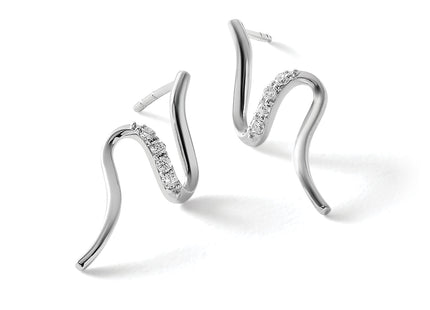 White Ice Sterling Silver Rhodium-plated Diamond Post Dangle S Shaped Earrings