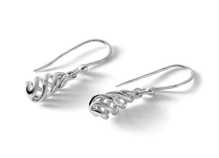 White Ice Sterling Silver Rhodium-plated Diamond Spiral Dangle Shepherd Hook Earrings