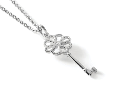 White Ice Sterling Silver Rhodium-plated Diamond Flower Key Necklace with Extender