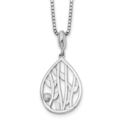 White Ice Sterling Silver Rhodium-plated Diamond Leaf Pendant Necklace with Extender