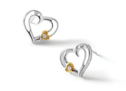 White Ice Sterling Silver Rhodium-plated Gold-tone Diamond Heart Post Earrings