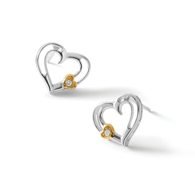 White Ice Sterling Silver Rhodium-plated Gold-tone Diamond Heart Post Earrings