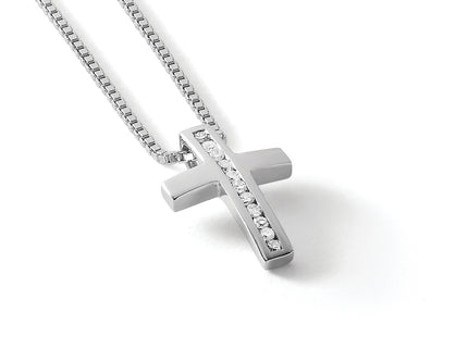 White Ice Sterling Silver Rhodium-plated Diamond Cross Slide Pendant Necklace with Extender