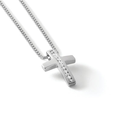 White Ice Sterling Silver Rhodium-plated Diamond Cross Slide Pendant Necklace with Extender