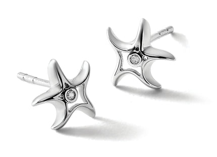 White Ice Sterling Silver Rhodium-plated Diamond Starfish Post Earrings