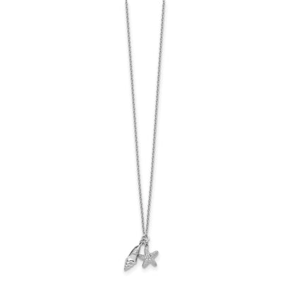 White Ice Sterling Silver Rhodium-plated Diamond Shell and Starfish Necklace with Extender