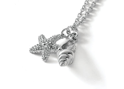 White Ice Sterling Silver Rhodium-plated Diamond Shell and Starfish Necklace with Extender