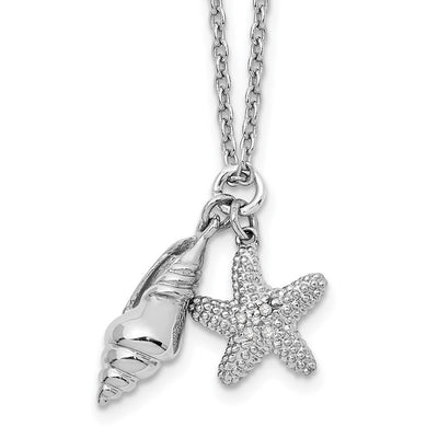 White Ice Sterling Silver Rhodium-plated Diamond Shell and Starfish Necklace with Extender