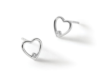 White Ice Sterling Silver Rhodium-plated Diamond Open Heart Post Earrings, 8 x 7mm