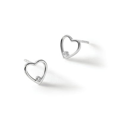White Ice Sterling Silver Rhodium-plated Diamond Open Heart Post Earrings, 8 x 7mm