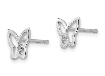 White Ice Sterling Silver Rhodium-plated Diamond Butterfly Post Earrings (Style QW419)