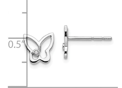 White Ice Sterling Silver Rhodium-plated Diamond Butterfly Post Earrings (Style QW419)