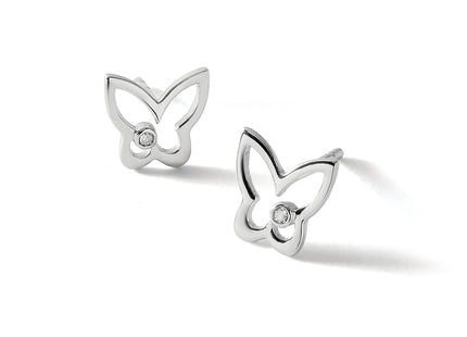 White Ice Sterling Silver Rhodium-plated Diamond Butterfly Post Earrings, 9 x 8mm