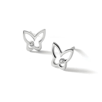 White Ice Sterling Silver Rhodium-plated Diamond Butterfly Post Earrings, 9 x 8mm