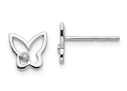 White Ice Sterling Silver Rhodium-plated Diamond Butterfly Post Earrings (Style QW419)