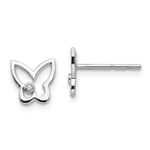 White Ice Sterling Silver Rhodium-plated Diamond Butterfly Post Earrings (Style QW419)