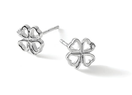 White Ice Sterling Silver Rhodium-plated Diamond Clover Post Earrings