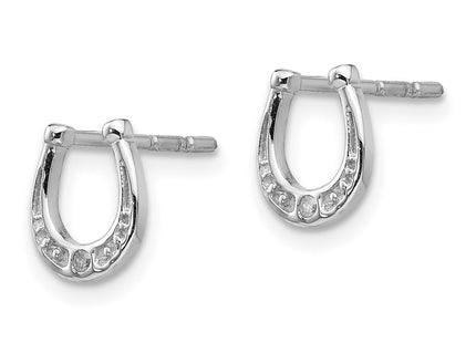 White Ice Sterling Silver Rhodium-plated Diamond Horseshoe Post Earrings (Style QW421)