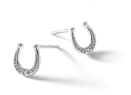 White Ice Sterling Silver Rhodium-plated Diamond Horseshoe Post Earrings, 8.7 x 7.6mm