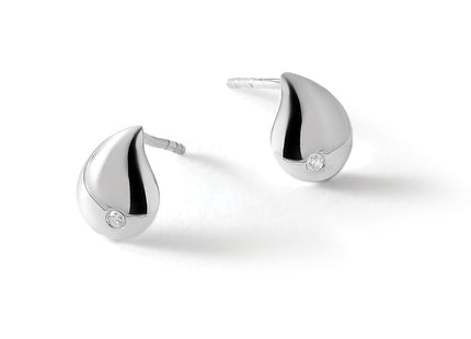 White Ice Sterling Silver Rhodium-plated Diamond Teardrop Post Earrings, 10 x 7.4mm