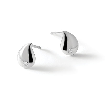 White Ice Sterling Silver Rhodium-plated Diamond Teardrop Post Earrings, 10 x 7.4mm