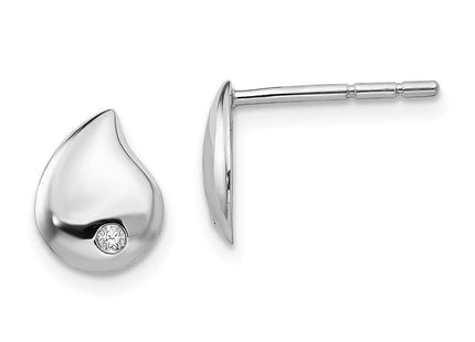 White Ice Sterling Silver Rhodium-plated Diamond Teardrop Post Earrings (Style QW422)