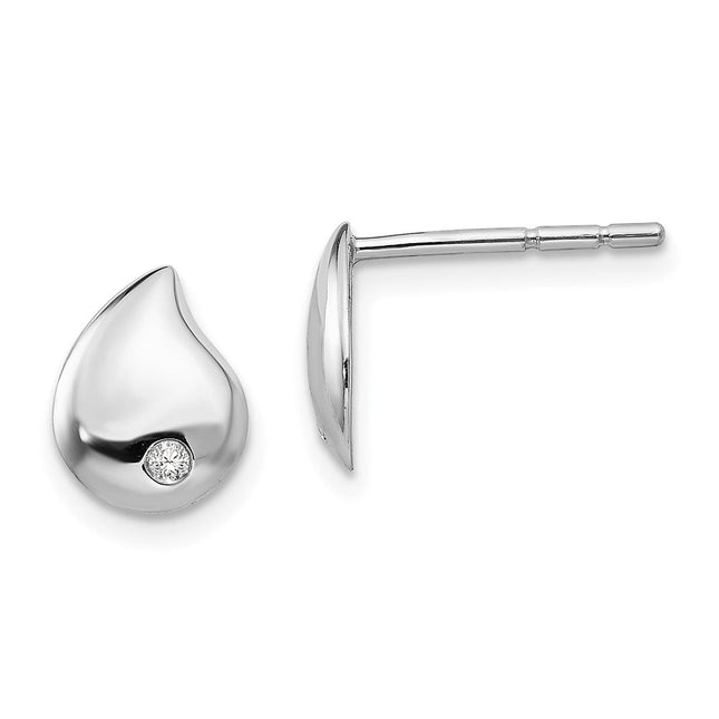 White Ice Sterling Silver Rhodium-plated Diamond Teardrop Post Earrings, 10 x 7.4mm